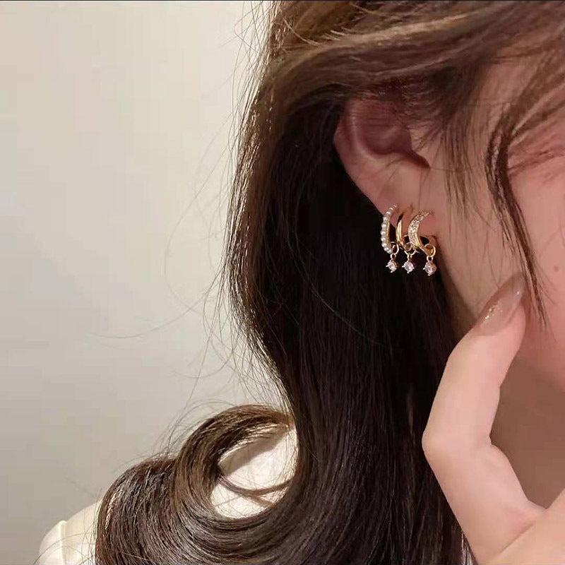 Three Lifetimes Three Rings Pearl Zircon Earrings
