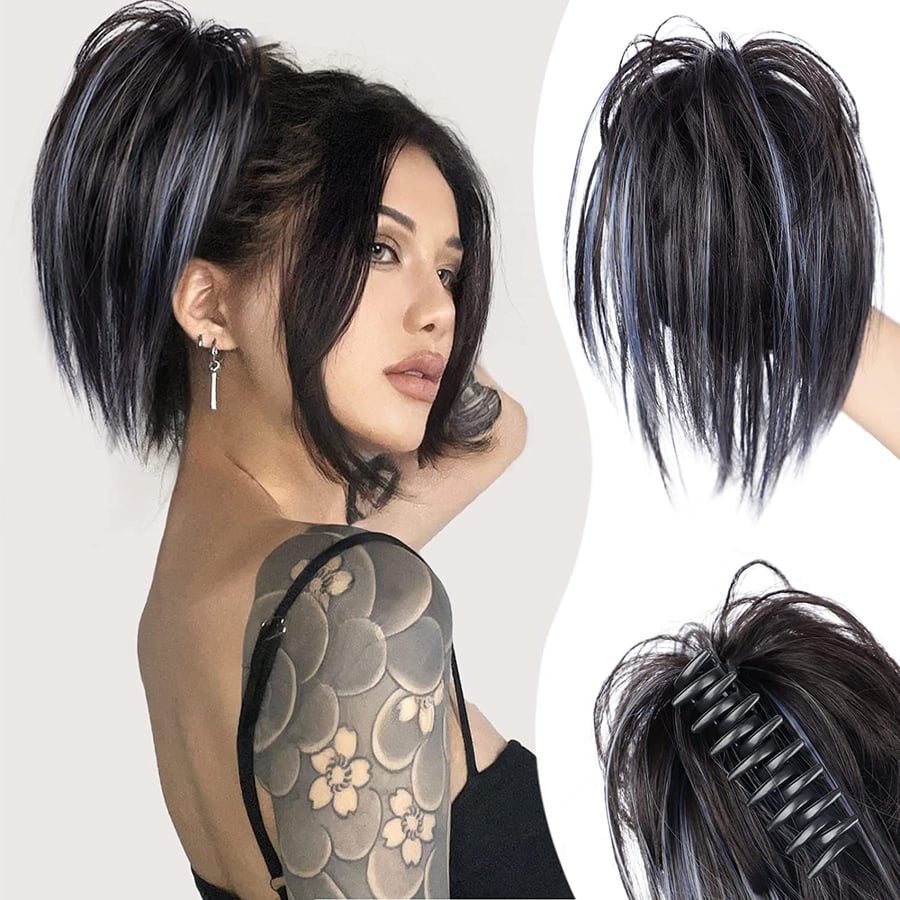 Messy ponytail clip lengthens hair