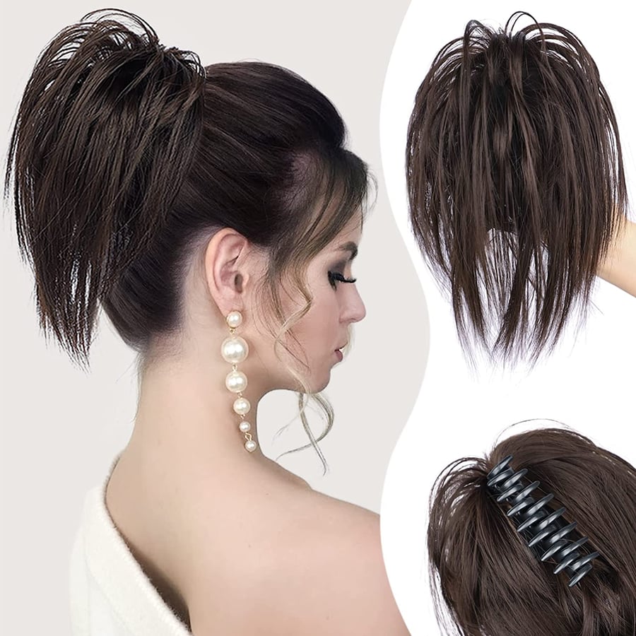 Messy ponytail clip lengthens hair