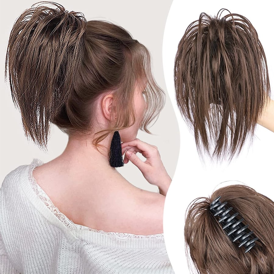 Messy ponytail clip lengthens hair