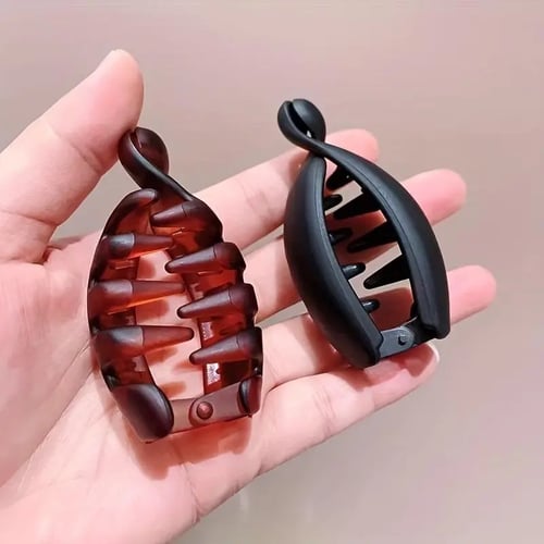 đWomen's 4 Non-Slip Banana Hair Clips - Vintage Oval Leopard Print, Amber and Black, Fashion Hair Accessories for Secure Ponytails, Bun Hairstyles