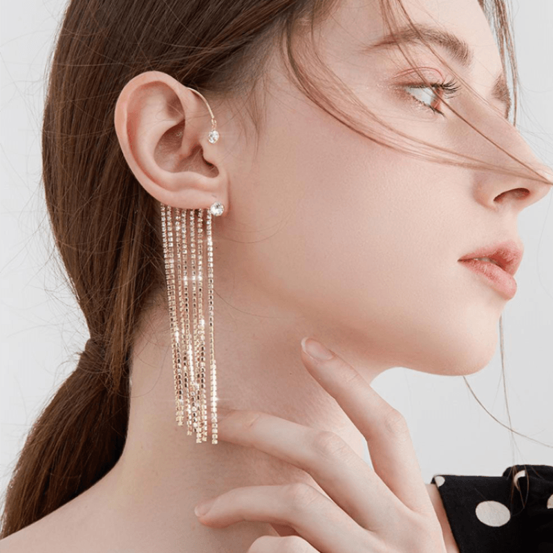 Sparkling Diamond Tassel Earrings