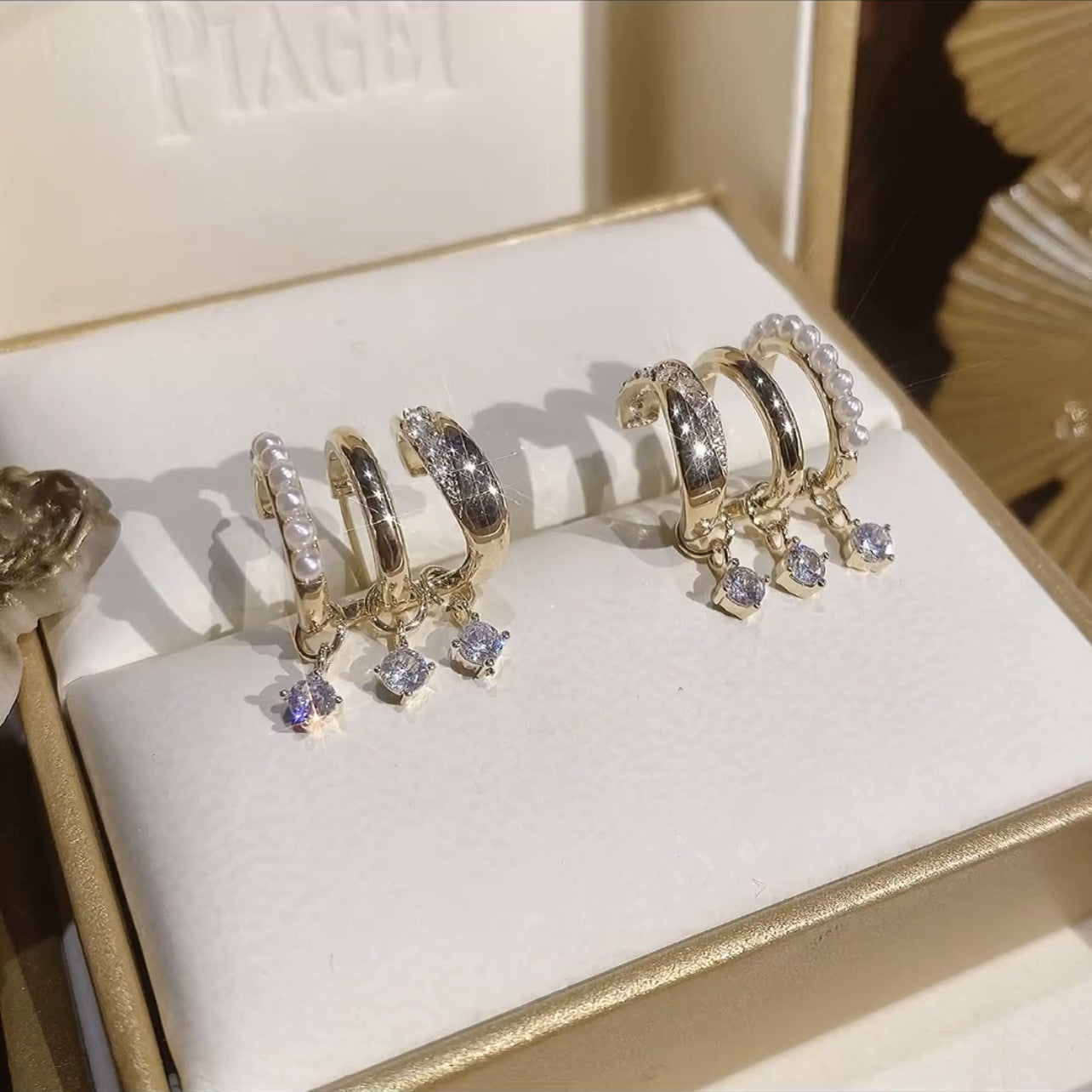 Three Lifetimes Three Rings Pearl Zircon Earrings