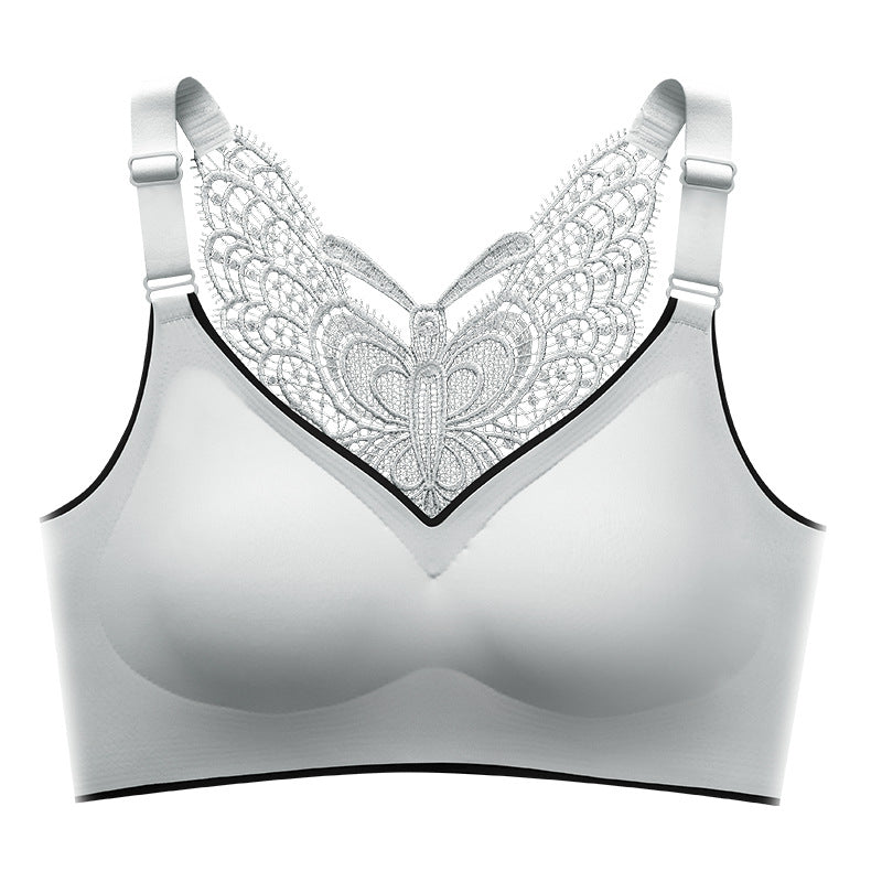 Wireless bra with butterfly embroidery