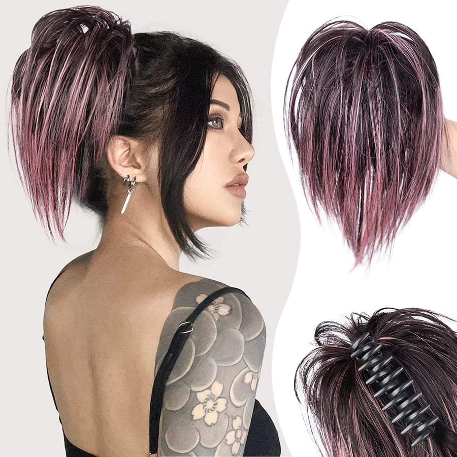 Messy ponytail clip lengthens hair
