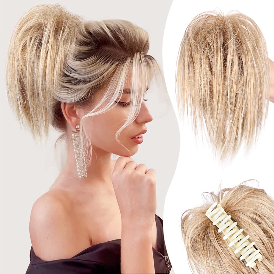 Messy ponytail clip lengthens hair