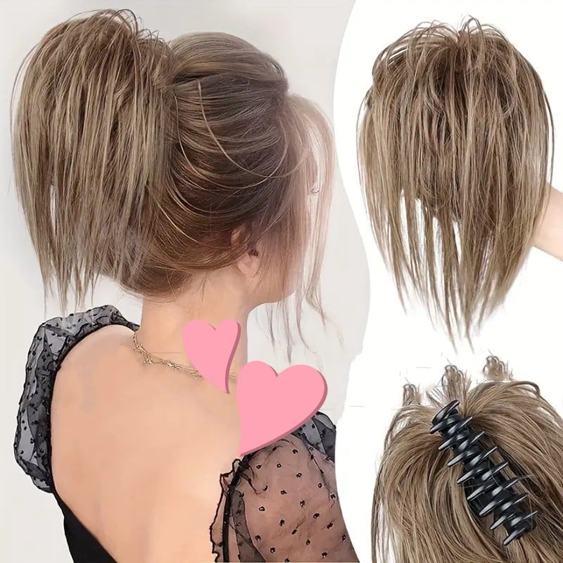 Messy ponytail clip lengthens hair