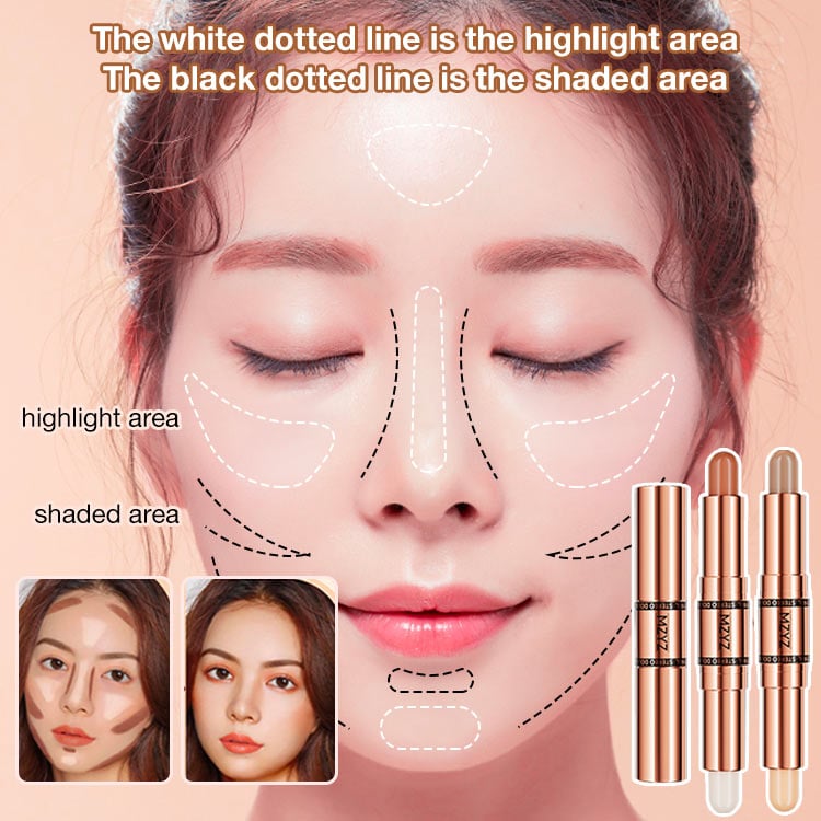 Double Head Makeup Stick - Highlighter & Contour - Fast and easy use for beginners, makeup like a professional