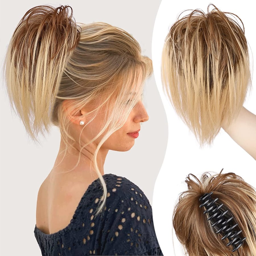 Messy ponytail clip lengthens hair