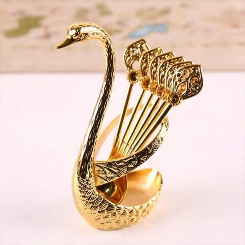 🦢 6 Stainless Steel Coffee Spoons with Elegant Swan Base