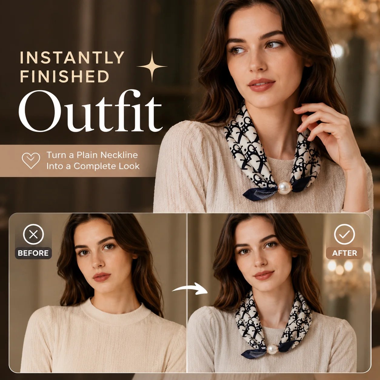 🔥HOT SALE🔥🧣 Effortless Glamour: Pop-On Pearl Necklace Scarf ✨