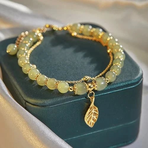 Lucky Hetian Jade Gold Leaf Bracelet