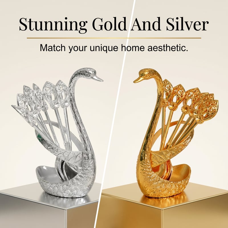🦢 6 Stainless Steel Coffee Spoons with Elegant Swan Base