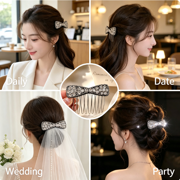 2PCS Rhinestone Bow Hair Comb🎀Elegant Sparkly Hair Accessories
