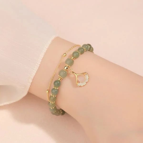 Lucky Hetian Jade Gold Leaf Bracelet