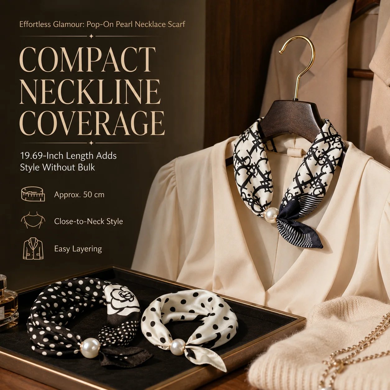 🔥HOT SALE🔥🧣 Effortless Glamour: Pop-On Pearl Necklace Scarf ✨