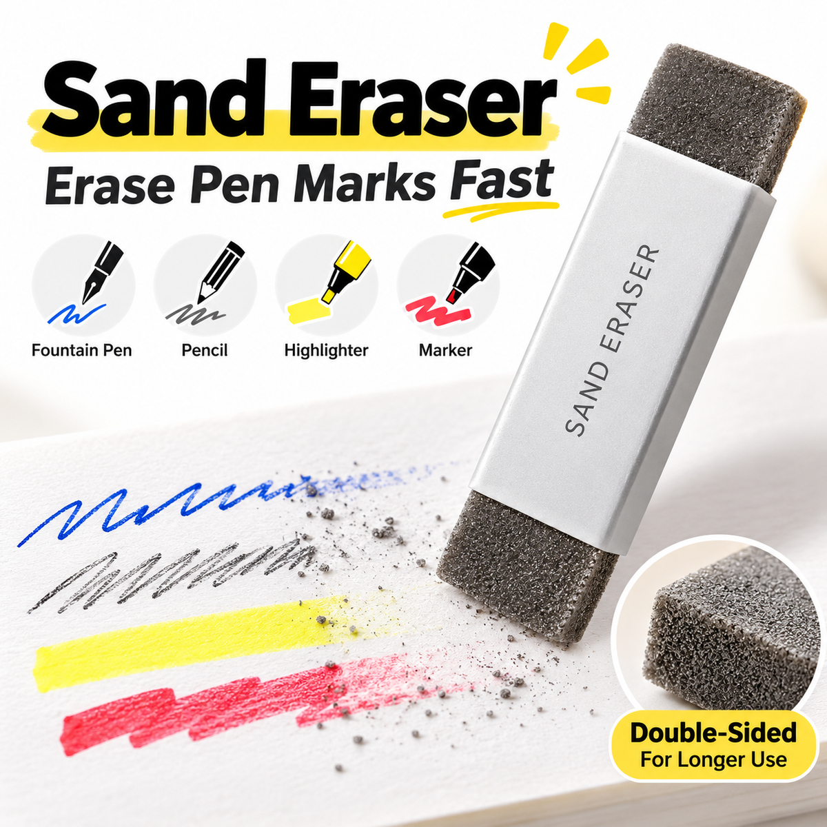 🧽 Abrasive Eraser for Pen and Pencil Marks💥Buy two, get one free—receive three pieces in total.