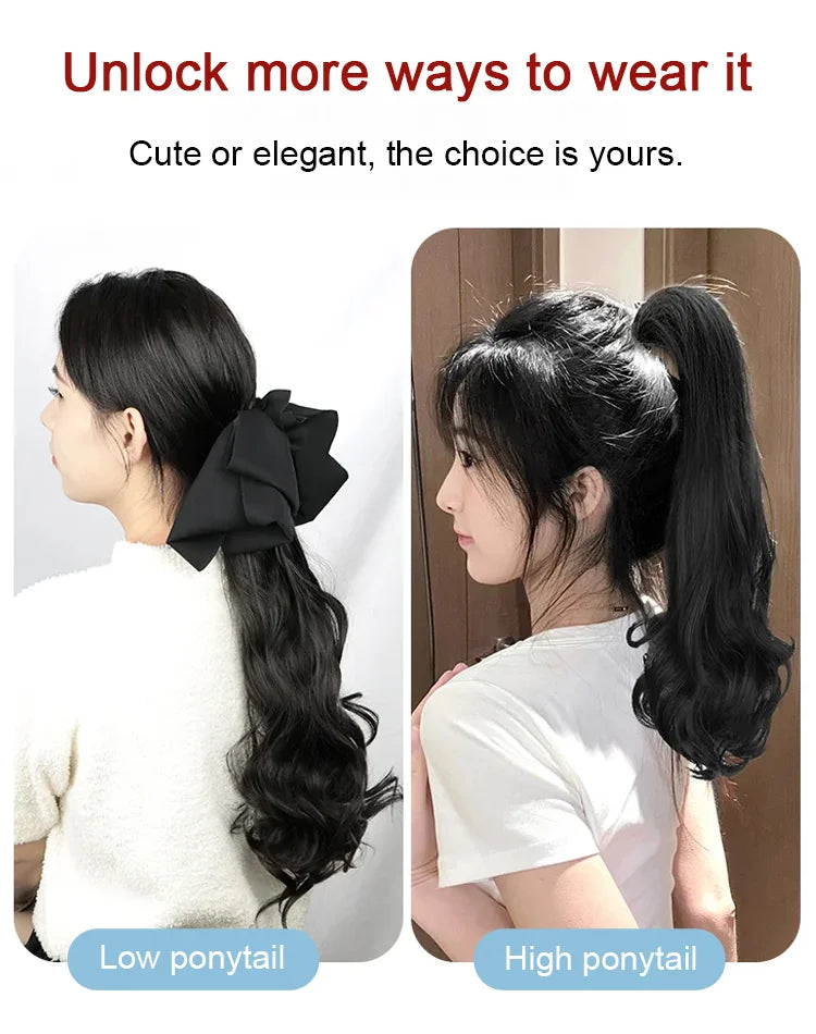 [Gentle and Sweet] Natural Wavy Claw Clip Ponytail Hair Extensions with Bowknot