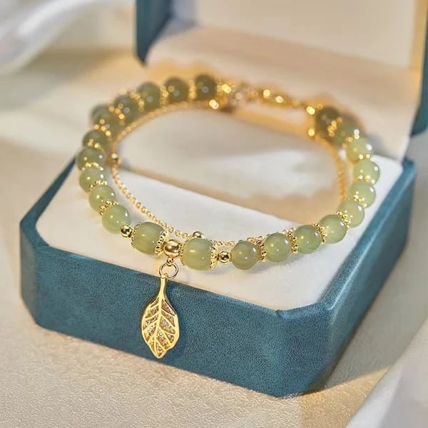 Lucky Hetian Jade Gold Leaf Bracelet