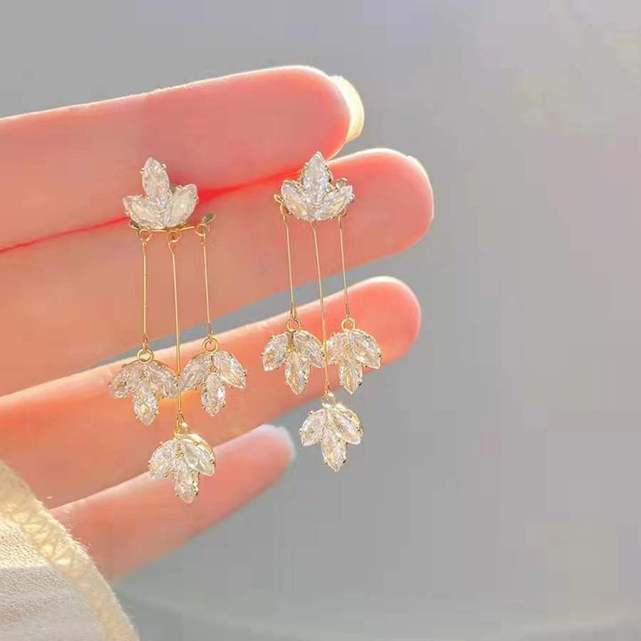 Zircon Tassel Maple Leaf Earrings