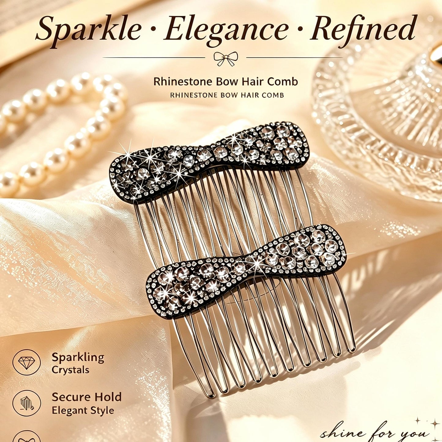 2PCS Rhinestone Bow Hair Comb🎀Elegant Sparkly Hair Accessories