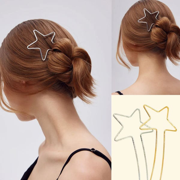 🌟 Stardust Silhouette: Minimalist Wire Star&Heart Hair Fork