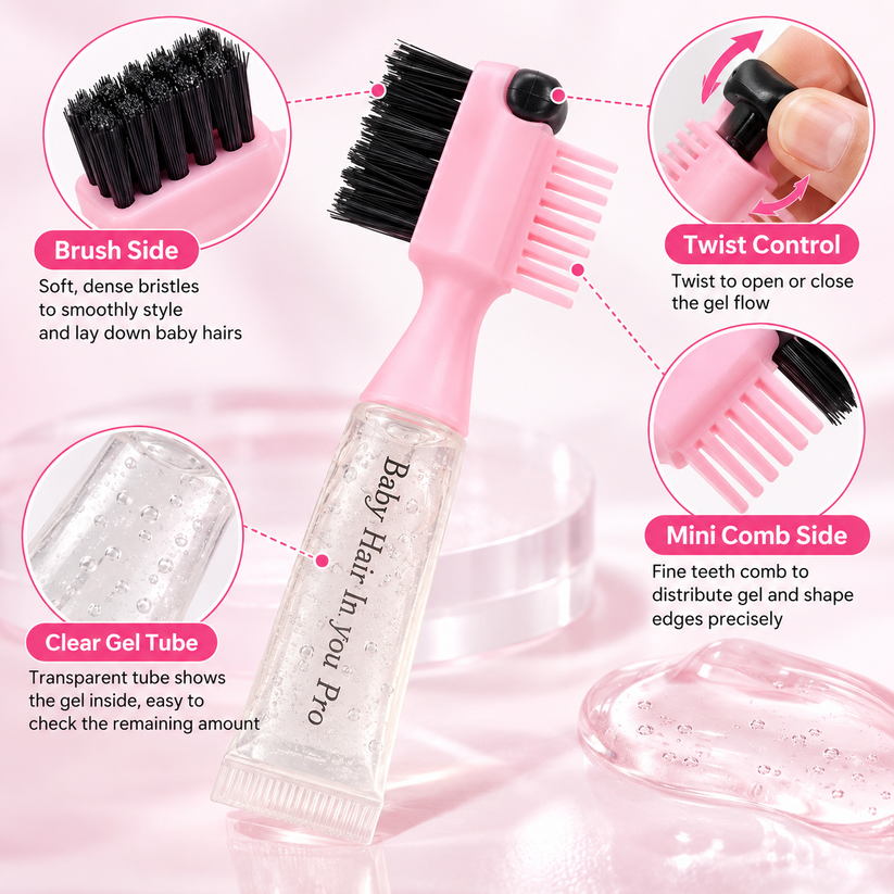 2-IN-1 BABY HAIR GEL STYLING TOOL – EDGE CONTROL GEL WITH BRUSH & MINI COMB