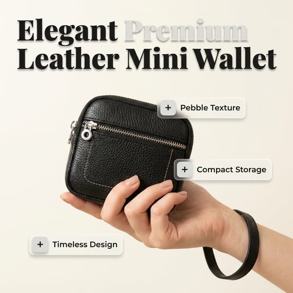 🌟 Genuine Leather Mini Square Card Wallet - Compact Zipper Coin Purse & Keychain Pouch for Men & Women