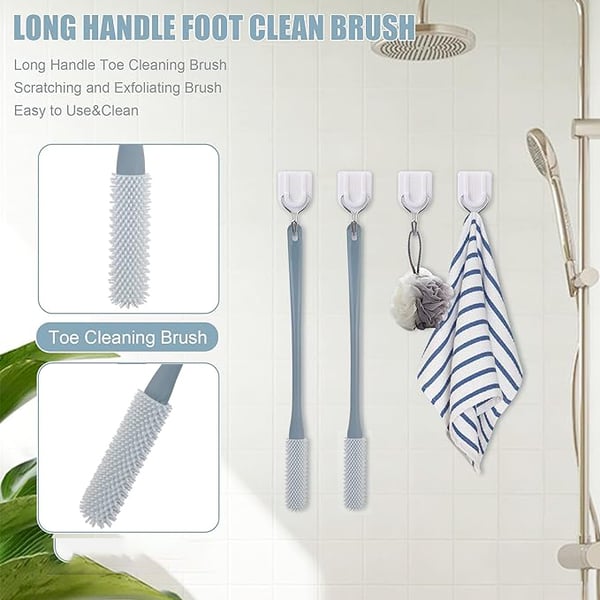 (2PCS/ SET) Long Handled Silicone Toe Crevice Cleaning Brush & Exfoliating Brush