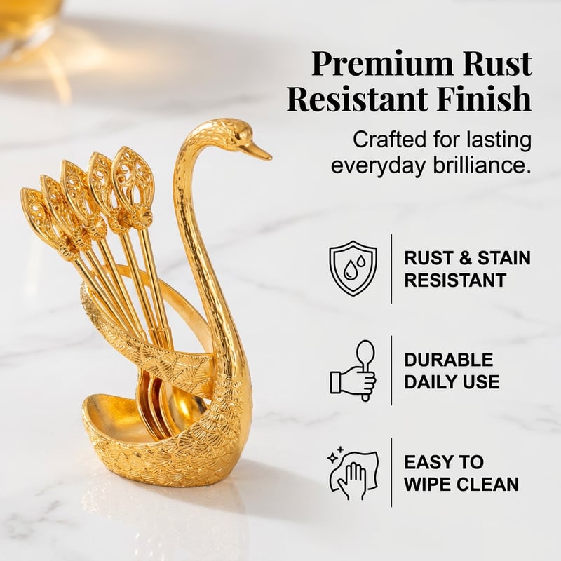 🦢 6 Stainless Steel Coffee Spoons with Elegant Swan Base