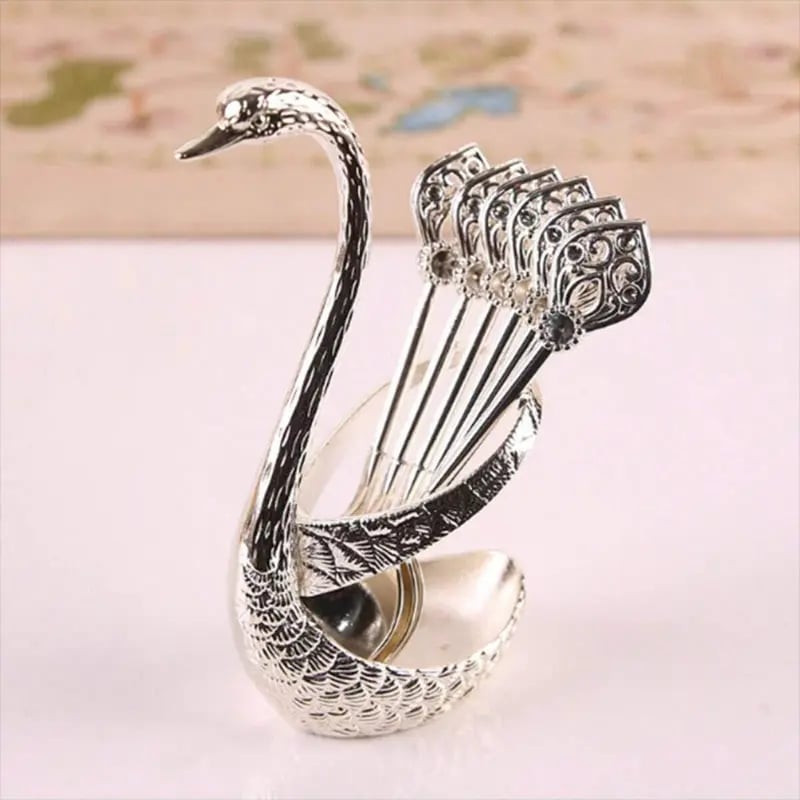 🦢 6 Stainless Steel Coffee Spoons with Elegant Swan Base