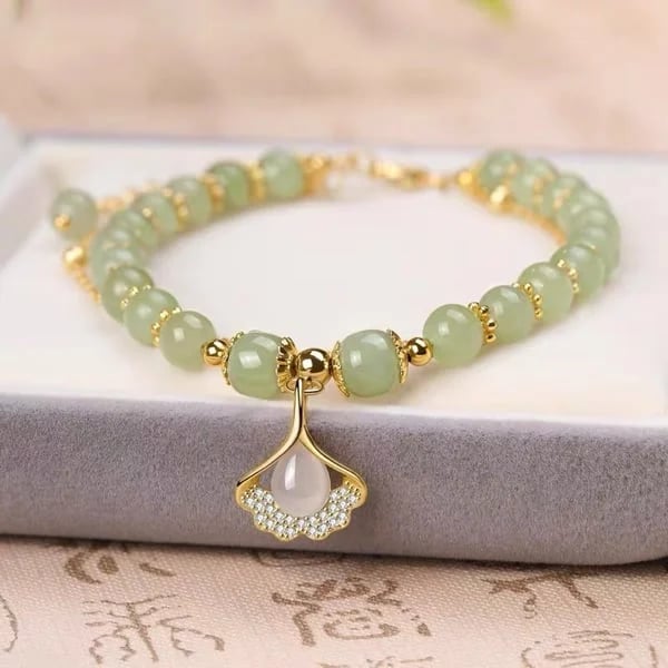 Lucky Hetian Jade Gold Leaf Bracelet