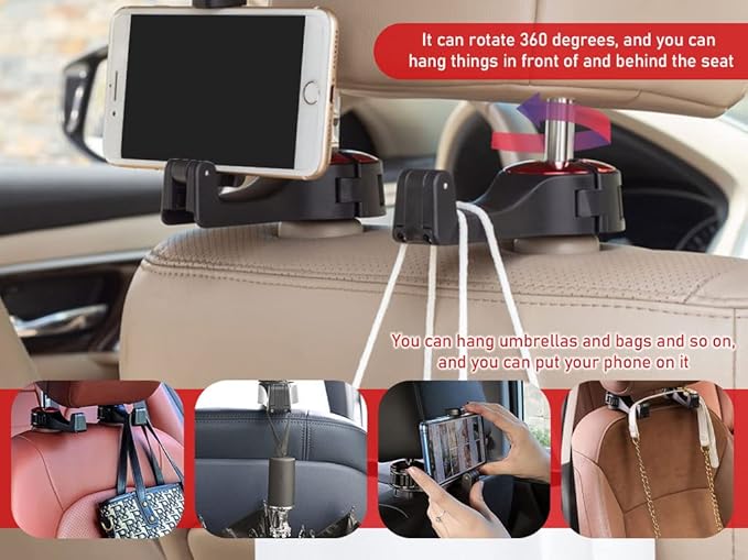 A phone holder attached to the back seat of the car,a pair