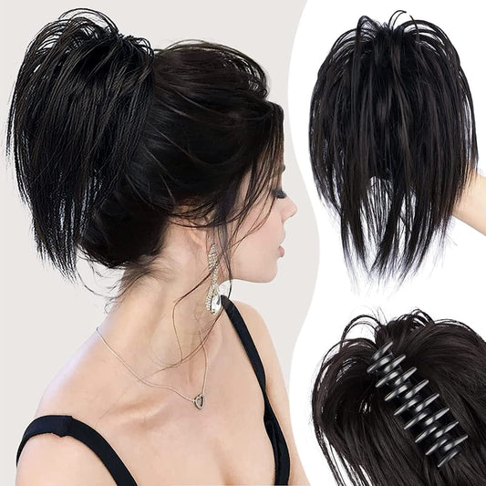 Messy ponytail clip lengthens hair