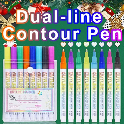 8 Colors Double Line Contour Pen Student Large Capacity Glisten Highlighters