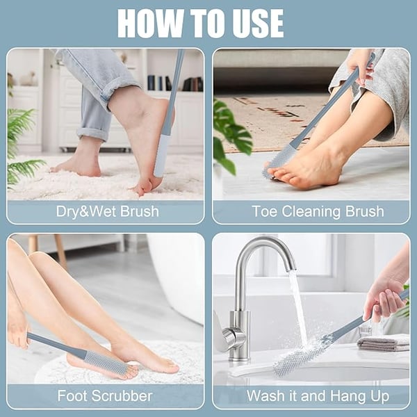 (2PCS/ SET) Long Handled Silicone Toe Crevice Cleaning Brush & Exfoliating Brush
