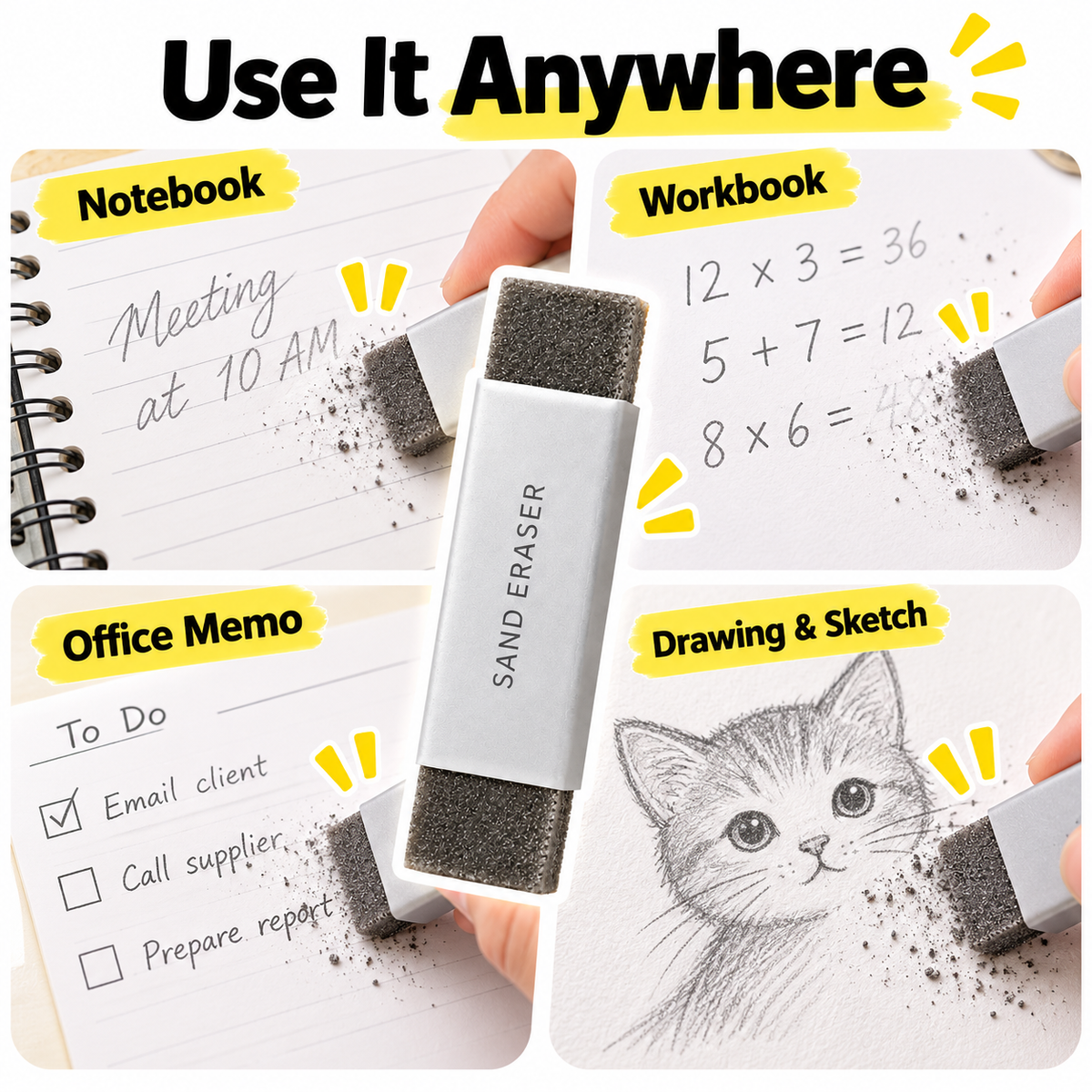 🧽 Abrasive Eraser for Pen and Pencil Marks💥Buy two, get one free—receive three pieces in total.