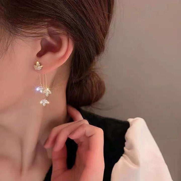 Zircon Tassel Maple Leaf Earrings