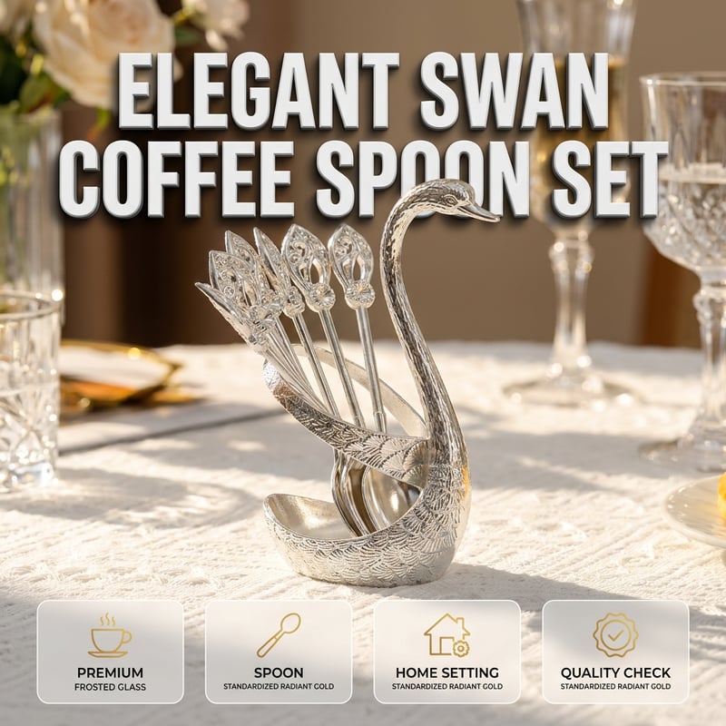 🦢 6 Stainless Steel Coffee Spoons with Elegant Swan Base