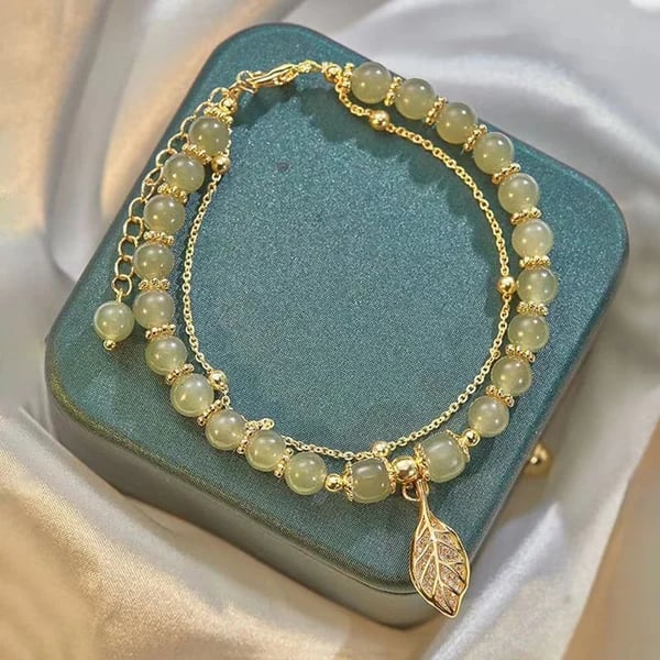 Lucky Hetian Jade Gold Leaf Bracelet