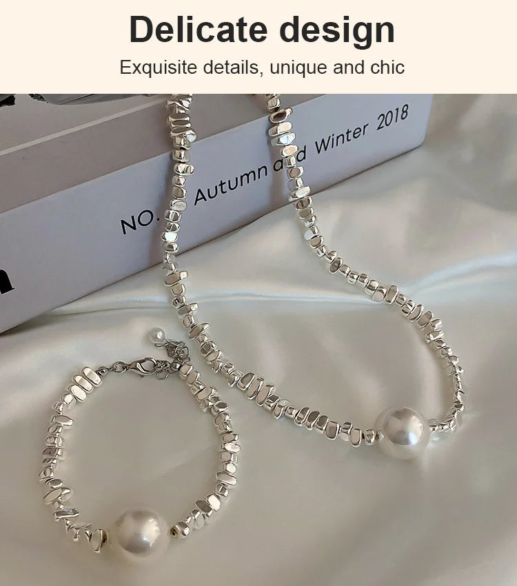 [Hot-sale] Crushed Silver and Pearl Necklace