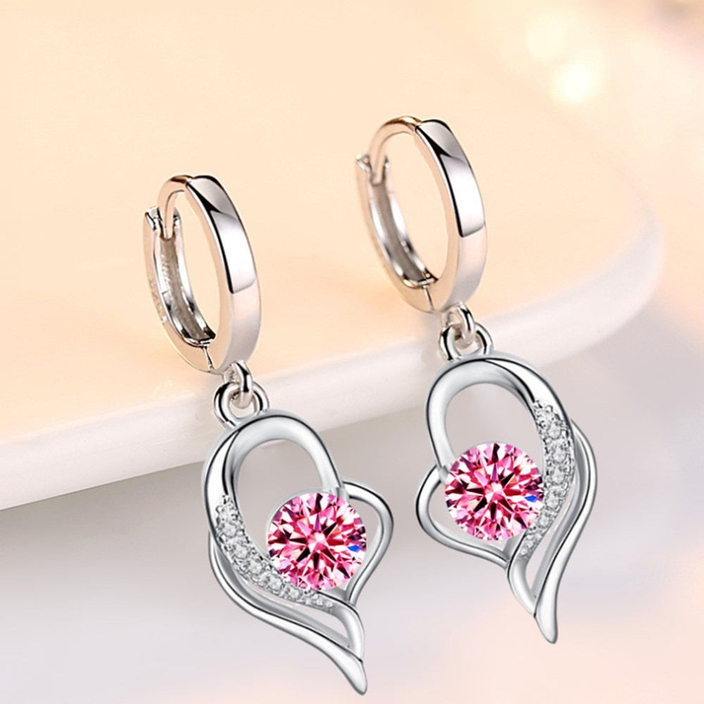 925 Stamp Silver Crystal Heart Earrings