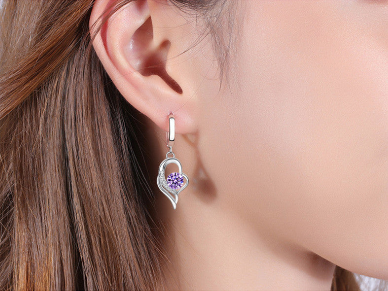 925 Stamp Silver Crystal Heart Earrings