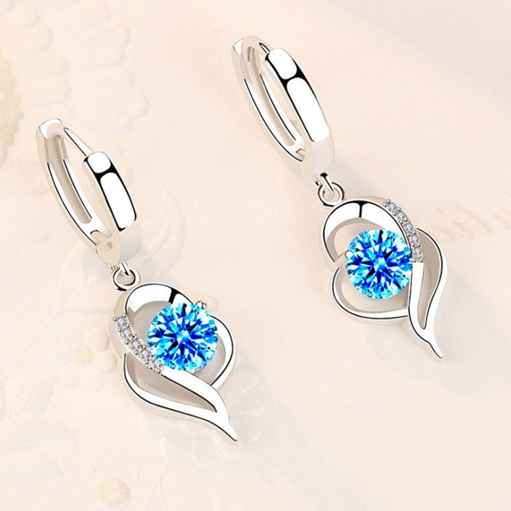 925 Stamp Silver Crystal Heart Earrings