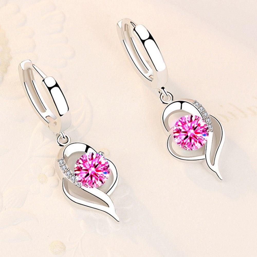 925 Stamp Silver Crystal Heart Earrings