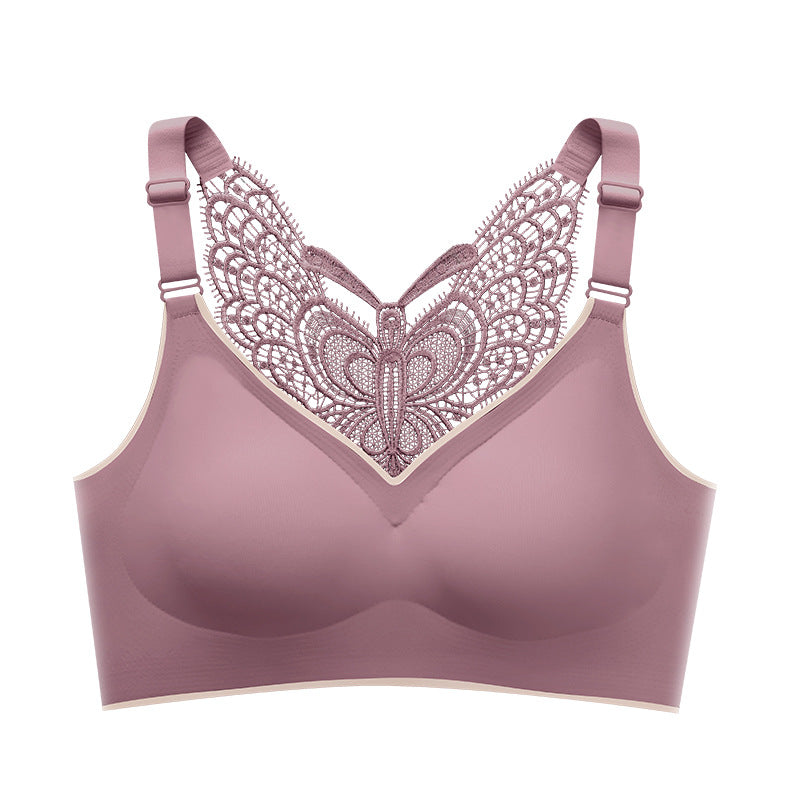 Wireless bra with butterfly embroidery