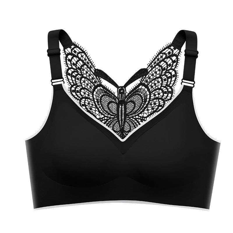 Wireless bra with butterfly embroidery