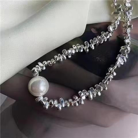 [Hot-sale] Crushed Silver and Pearl Necklace