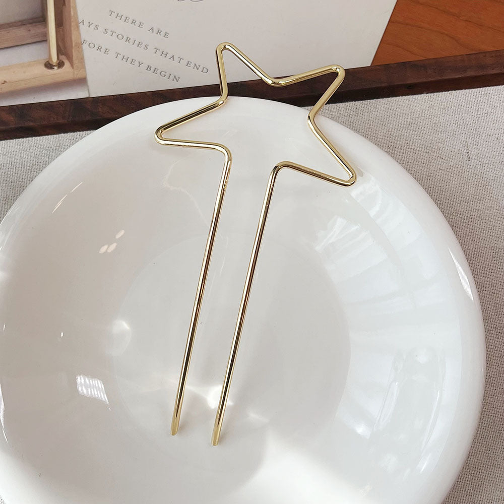 🌟 Stardust Silhouette: Minimalist Wire Star&Heart Hair Fork