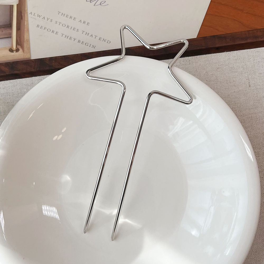 🌟 Stardust Silhouette: Minimalist Wire Star&Heart Hair Fork